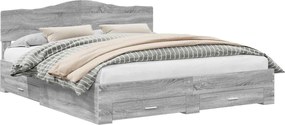 vidaXL Cadru de pat cu headboard Gri Sonoma 200 x 200 cm Lemn compozit