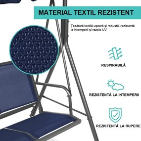 Balansoar de grădină, 3 locuri, cu baldachin și cadru din oțel, Navy Blue