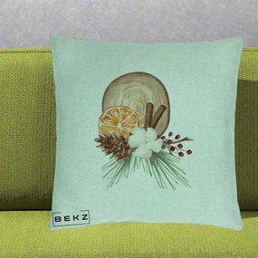 Perna Decorativa Aranjament de Craciun Nordic, 40x40 cm, Verde Menta, Husa Detasabila, Perna Inclusa, BEKZ®