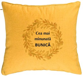 Perna Decorativa pentru Bunica 5, 40x40 cm, Galben, Husa Detasabila, Burduf