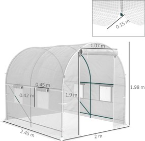 Outsunny Seră de Grădină Tip Tunel cu Cadru din Oțel și 4 Ferestre în PE 2.5x2x2m, Alb | Aosom Romania