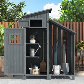 Dulap de grădină cu 2 rafturi, magazie de unelte cu spațiu de depozitare mare, 124L x 46P x 174Î cm, Gri