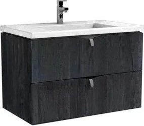 Set dulap baza suspendat negru cu 2 sertare Oristo Siena si lavoar din compozit Amelia 80 cm