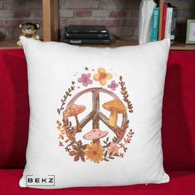 Perna Decorativa Peace Sign Ciuperci Floral, 40x40 cm, Alb Pufos, Husa Detasabila, Perna Inclusa, BEKZ®