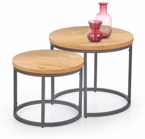 Set 2 mese de cafea Oreo stejar auriu/negru – d43-53xh35-45 cm