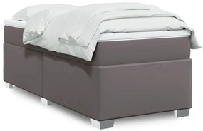 vidaXL Pat box spring cu saltea, gri, 100x200 cm, piele ecologică