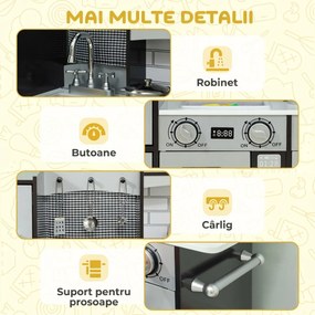 AIYAPLAY Bucătărie de Jucărie pentru Copii 3-8 Ani din Lemn cu Accesorii, Frigider, Chiuvetă și Buton cu Sunete, Maro | Aosom Romania