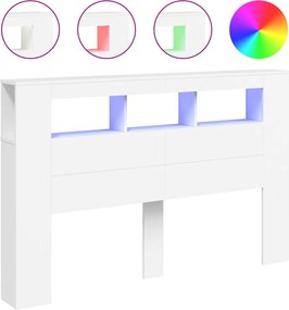 vidaXL Tăblie de pat cu LED, alb, 160x18,5x103,5 cm, lemn