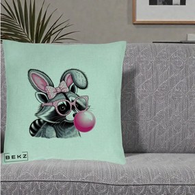Perna Decorativa Raton cu Urechi de Iepure si Guma de Mestecat, 40x40 cm, Verde Menta, Husa Detasabila, Perna Inclusa, BEKZ®