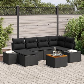 vidaXL Set de canapea de grădină din 7 piese cu perne, din rattan negru și acacia