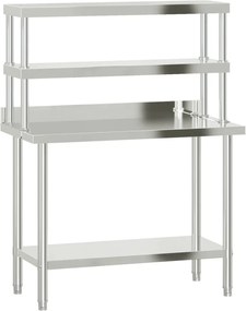 vidaXL Masă bucătărie cu raft superior, 110x55x150 cm, oțel inoxidabil