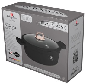 Oală cu capac și mânere de silicon detașabile 28 cm, 6.6L – Berlinger Haus Black Rose Collection BH 7784, neagră, antiaderentă cu titan, ideală