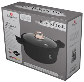 Oală cu capac și mânere de silicon detașabile 28 cm, 6.6L – Berlinger Haus Black Rose Collection BH 7784, neagră, antiaderentă cu titan, ideală