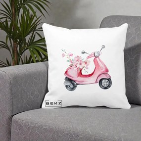 Perna Decorativa Scuter Roz cu Flori Acuarela, 40x40 cm, Alba Mata, Husa Detasabila, Perna Inclusa, BEKZ®