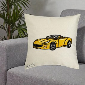 Perna Personalizata Masina Cabriolet Galbena Grafic, 40x40 cm, Ecru, Husa Detasabila, Perna Inclusa, BEKZ®