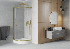 Mexen Rio cabina de duș semirotundă 80 x 80 cm, transparentă, auriu + cadă de duș, albă - 863-080-080-50-00-4710