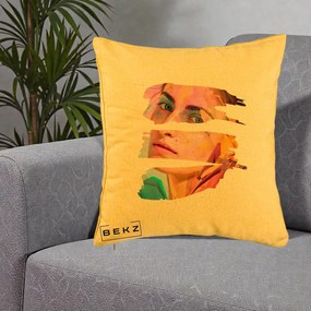Perna Decorativa Portret Femeie Fragmentat Colorat, 40x40 cm, Galben, Husa Detasabila, Perna Inclusa, BEKZ®