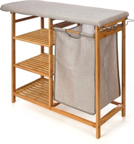 Comodă din bambus cu masă de călcat și coș de rufe BAMY, 111 x 34 x 82 cm