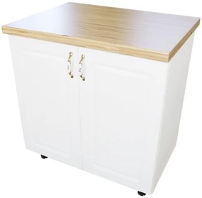 Masca pentru chiuveta cu 2 usi 80 cm Zebra, alb/MDF Alb Lucios, cu blat Artar, 80 x 85 x 60 cm