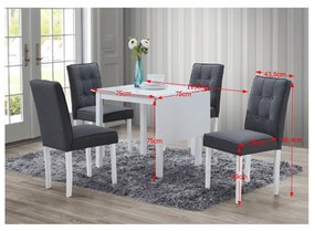 Set dinning 4 scaune+masa extensibila , mdf lemn alb  textil gri