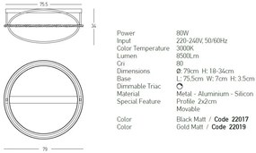 Lustra aplicata LED cu doua inele mobile Ceiling negru, L-79cm