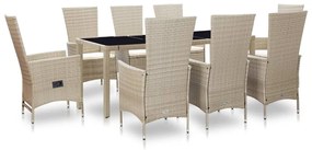 vidaXL Set mobilier de exterior cu perne, 9 piese, bej, poliratan