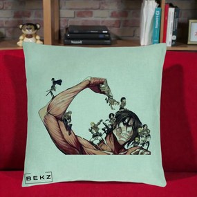 Perna Personalizata Attack on Titan Eren Titan Grup, 40x40 cm, Verde Menta, Husa Detasabila, Perna Inclusa, BEKZ®