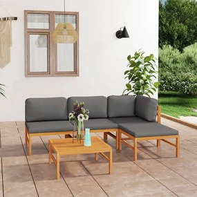 3087197 vidaXL Set mobilier grădină cu perne gri, 5 piese, lemn masiv de tec