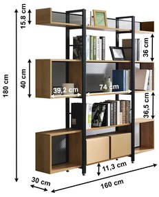 Raft cu 3 poliţe, negru / salcâm, KILIS TIP 4