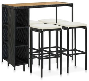 3064916 vidaXL Set mobilier bar de grădină cu perne, 5 piese, negru, poliratan