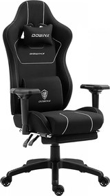 DOWINX 6657B - Scaun Gaming Ergonomic, Masaj in perna lombara, Șezut cu Arcuri Metalice și Spumă, Cotiere 4D, Suport pentru picioare, Rabatabil, Rezistent 136 kg, Material textil, Negru