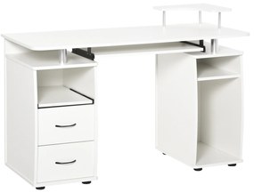 HOMCOM Birou PC din PAL și Oțel Alb cu Tastatură și Raft Monitor, Spațiu Generos de Lucru, 2 Sertare, Design Modern, 120x55x85 cm | Aosom Romania