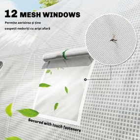 Outsunny Seră tunel cu 2 bare de susținere, 2 uși rulante și ferestre cu plasă, învelitoare din PE anti-UV, alb | Aosom Romania