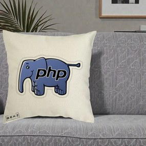 Perna Personalizata PHP Elephant, 40x40 cm, Ecru, Husa Detasabila, Perna Inclusa, BEKZ®