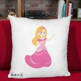 Perna Personalizata Printesa Roz cu Microfon, 40x40 cm, Alb Pufos, Husa Detasabila, Perna Inclusa, BEKZ®