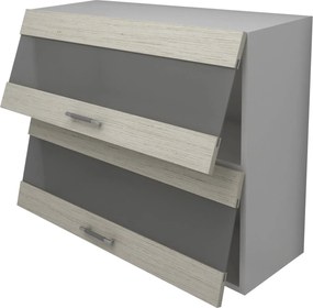 Corp Superior Lecce, 2 Usi, cu sticla, Lemn Alb/Alb, 80 x 30 x 65 cm