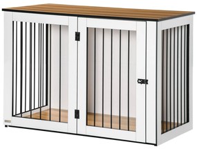 PawHut Cușcă pentru câini, Cușca pentru animale de companie pentru câini mari, Casă pentru câini, Interior, 106 x 60 x 76 cm, Stejar+Alb | Aosom Romania