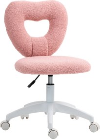HOMCOM Scaun de Birou Rotativ cu Spătar în Formă de Inimă, Înălțime Reglabilă, Țesătură Teddy, 45x56x78-88 cm, Roz | Aosom Romania