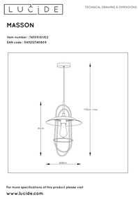 Lustră pe cablu MASSON 1xE27/40W/230V aurie Lucide 74309/01/02
