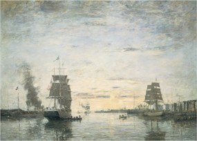Tablou pe sticlă - Eugène Boudin, Entrance to the Harbor, Le Havre, reproducere (70x50 cm)