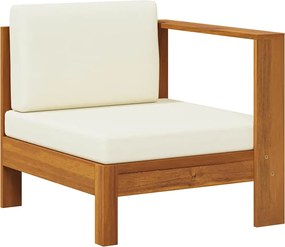 vidaXL Canapea de mijloc cu cotieră, alb crem, lemn masiv acacia