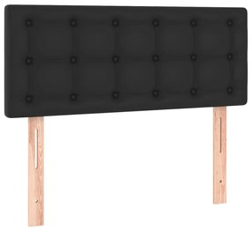 Pat cu arcuri, saltea si LED, negru, 100x200cm, piele ecologica Negru, 100 x 200 cm, Nasturi de tapiterie