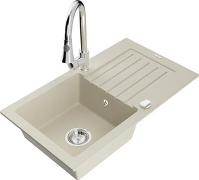 Mexen Pablo chiuvetă de bucătărie din granit cu 1 compartiment, cu scurgător și baterie Elia, bej - 6510-69-670101-00
