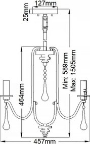 Quintiesse QN-KARLEE3 - Lustru cu tijă KARLEE, 3 x E14, 60 W, 230 V, crom mat