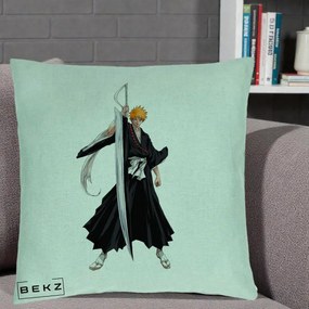 Perna Personalizata Bleach Ichigo Kurosaki Zangetsu, 40x40 cm, Verde Menta, Husa Detasabila, Perna Inclusa, BEKZ®