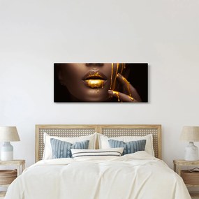 Tablou - Femeie cu buze aurii (120x50 cm)