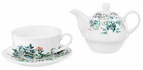 Set ceainic, ceasca si farfurie, 3 piese, Greenery