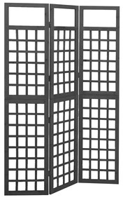 Separator cameră cu 3 panouri negru 121x180 cm nuiele lemn brad