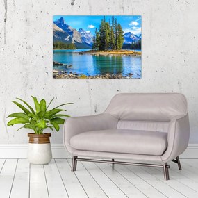 Tablou pe sticlă - Peisaj montan cu râu (70x50 cm)