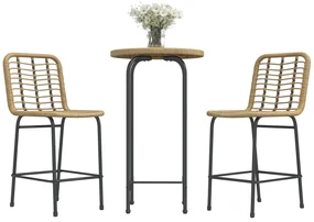 Outsunny Set 3 piese 1 masă rotundă înaltă design boem + 2 tabureți rotunzi cu suport pentru picioare din metal pentru 2 persoane natural | Aosom Romania